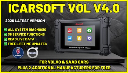 2026 ICARSOFT VOL V4.0 OFFICIAL & GENUINE STOCKIST VOLVO SAAB OBD2 DIAGNOSTIC SCAN RESET TOOL ENGINE ABS AIRBAGS PSM SUSPENSION