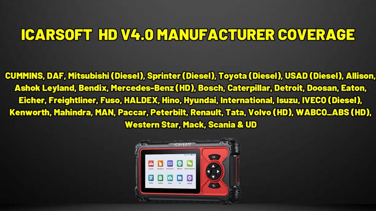 Official iCarsoft HD V4.0 Heavy Duty Vehicle COVERAGE DIAGNOSTIC WORLD