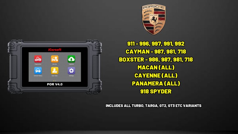 ICARSOFT POR V4.0 OFFICIAL & GENUINE STOCKIST PORSCHE OBD2 DIAGNOSTIC SCAN RESET TOOL ENGINE ABS AIRBAGS PSM SUSPENSION ETC COVERAGE LIST